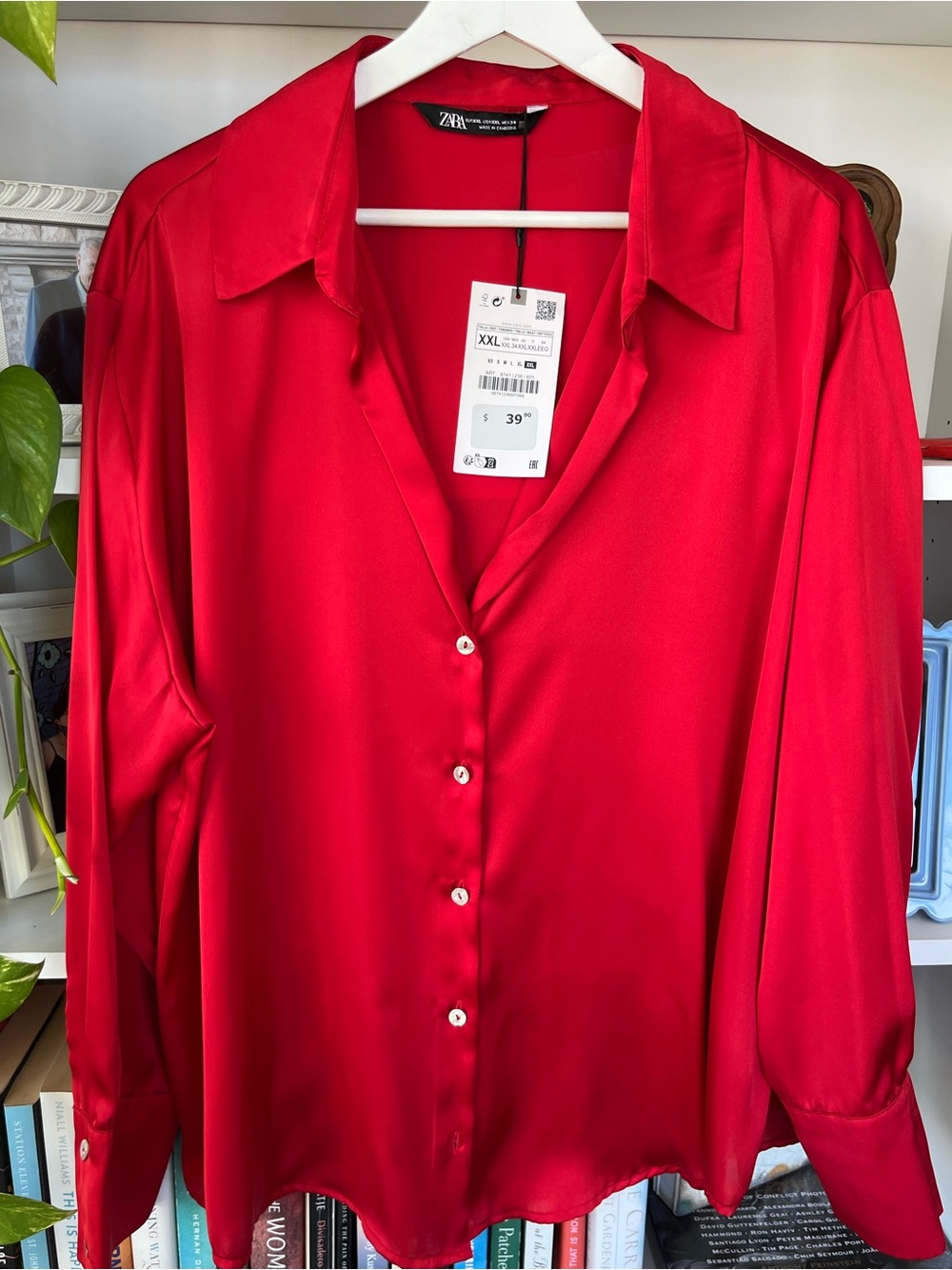 Zara NWT Silky Red Dressy Blouse Size XXL